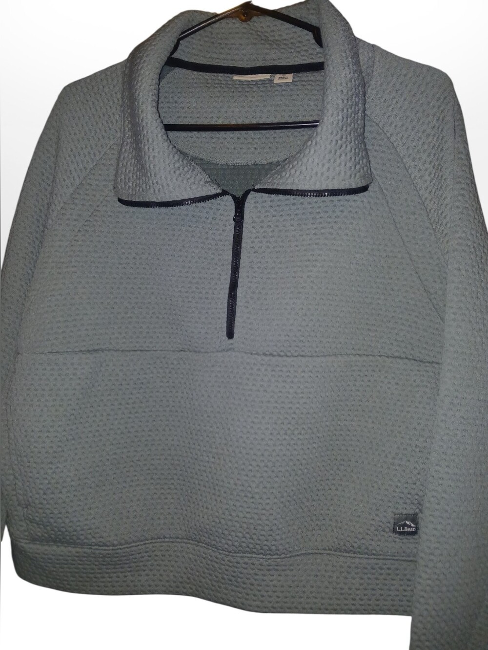 L.L.Bean Gray Slightly Cropped Waffle Textured Quarter-Zip Pullover Medium